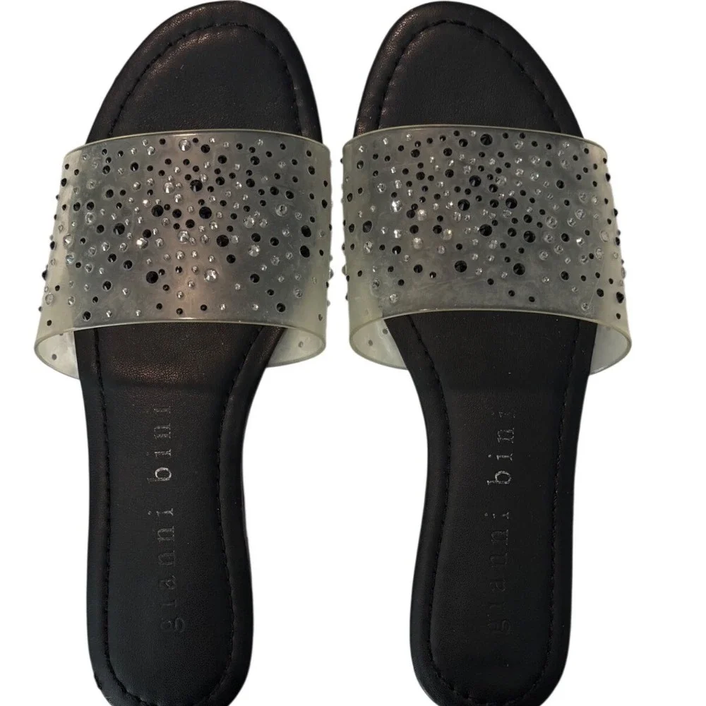 Gianni Bini Embellished Clear Strap Slide Sandal Women Size 6 Rhinestone Sparkle